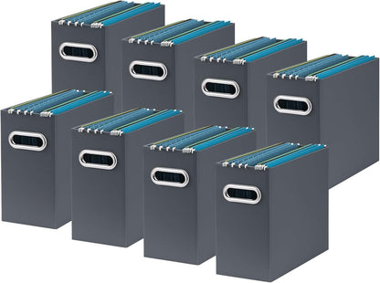 Oterri File Organizer, Small Storage Box, Cardboard File Folder Organizer, Collapsible File Box, Hanging File Organizer for Letter Size, Portable File Box with Handle, Only Box (Dark Grey,8 Packs)