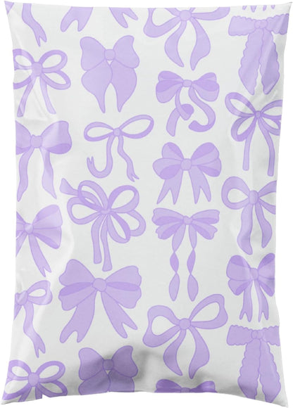 10x13 Designer Poly Mailer 100 Pack Heavy Duty Waterproof Self Seal Shipping Bags for Small Business Large Mailing Envelopes Bulk Tear Resistant Packaging Purple Bows