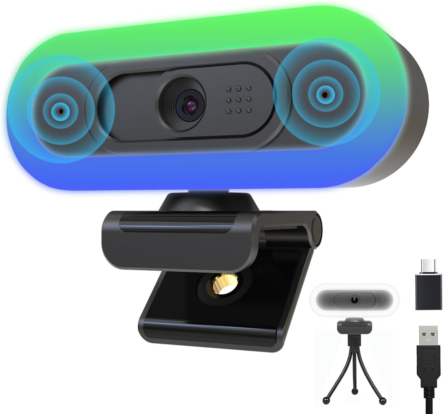 2K Webcam for PC, Plug and Play USB C Webcam with Dual Microphones,Ring Light,Fill RGB Light & Cover,Autofocus,65°FOV,1080P@60FPS, PC Web Camera for Desktop Computer Laptop Mac Zoom Streaming