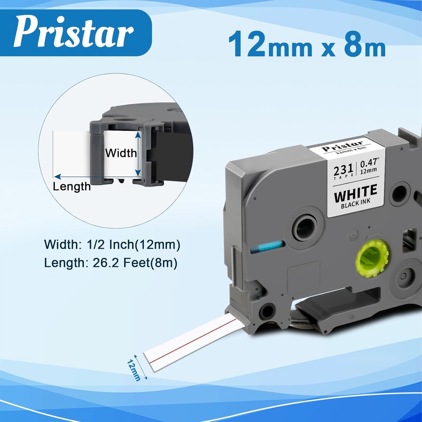 50x Replace for Brother 12mm 0.47 Laminated White TZ Tape, P Touch Label Tape Compatible with Brother Label Maker PTouch PTH210 PTD220 PTH110 PT-1280 PT-1880, Black on White, 1/2 Inch x 26.2 Feet