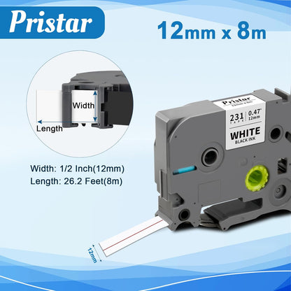50x Replace for Brother 12mm 0.47 Laminated White TZ Tape, P Touch Label Tape Compatible with Brother Label Maker PTouch PTH210 PTD220 PTH110 PT-1280 PT-1880, Black on White, 1/2 Inch x 26.2 Feet