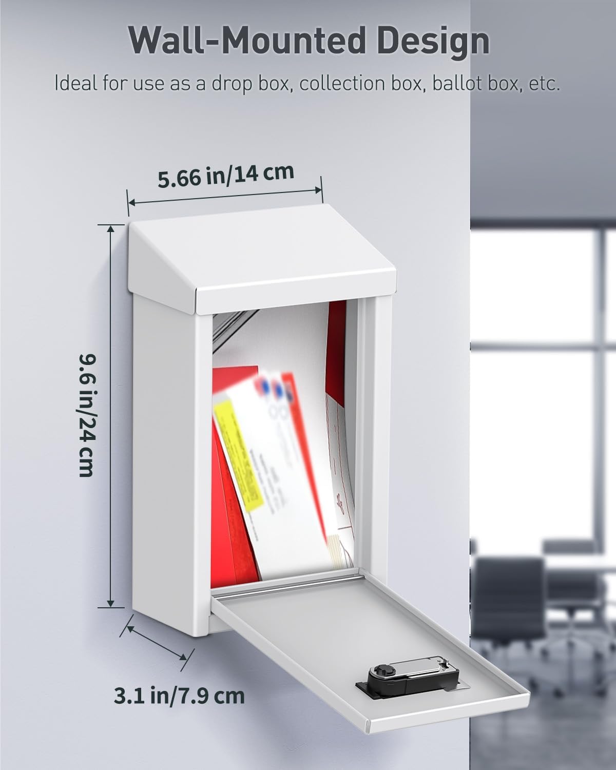 Uniclife Key Drop Box for Outside, Metal Donation Boxes White Collection Box with Combination Lock, Safe Suggestion Boxes, Wall Mounted Mailbox with Top Slot, Steel Cash Drop Boxes