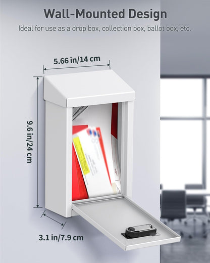 Uniclife Key Drop Box for Outside, Metal Donation Boxes White Collection Box with Combination Lock, Safe Suggestion Boxes, Wall Mounted Mailbox with Top Slot, Steel Cash Drop Boxes