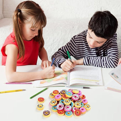 Donut Erasers, 25 Pieces Bulk, 3D Cute Food Novelty Pencil Erasers for Candy Party Favor Gift Filling and Art Supplies