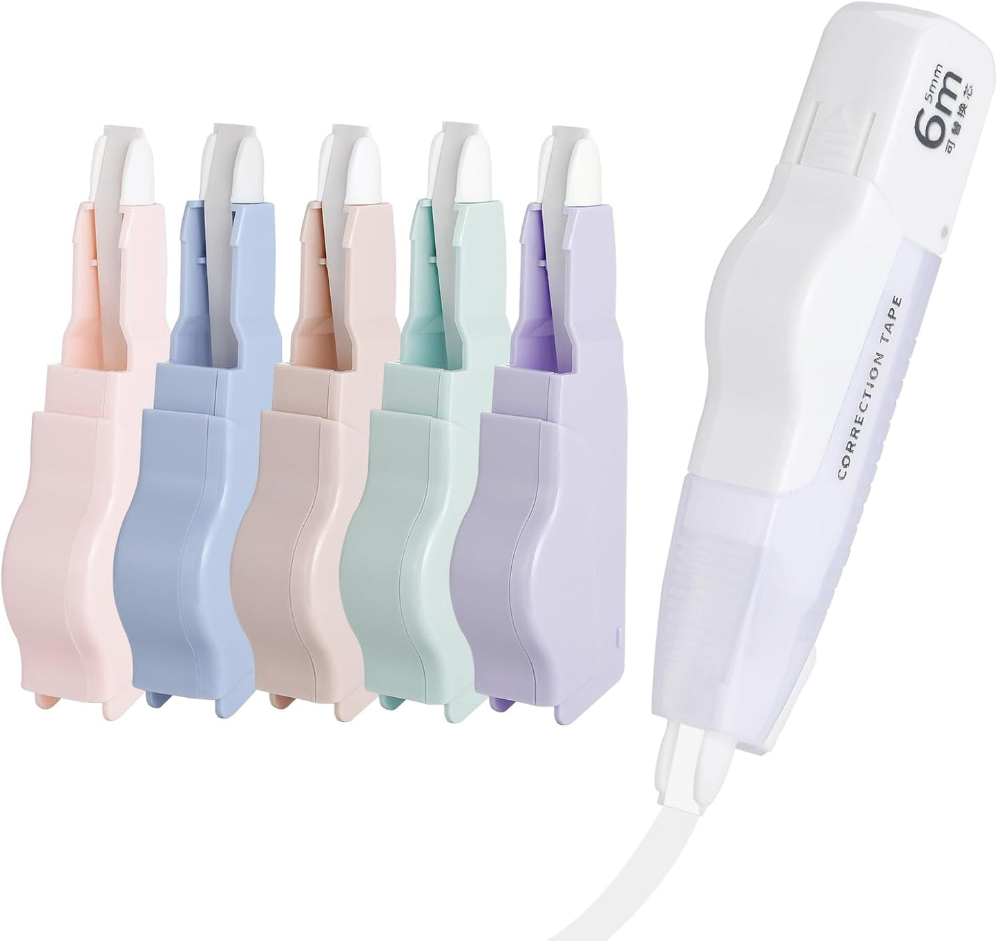 Refillable Quick-Dry White Correction Tape Set, 118ft(36m) Total, Pack of 6, Aesthetic Cute Pen-Shaped Applicator, School & Office Supplies(White)
