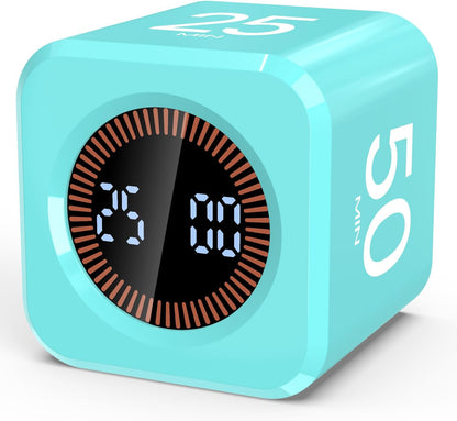 Pomodoro Timer Cube Visual Productivity Flip Timer for Kids Classroom Desk, 5/10/25/50min& Custom Countdown, Silent&Sound Mode Digital Cube for ADHD Study Work School Game Kitchen (Mint Green)