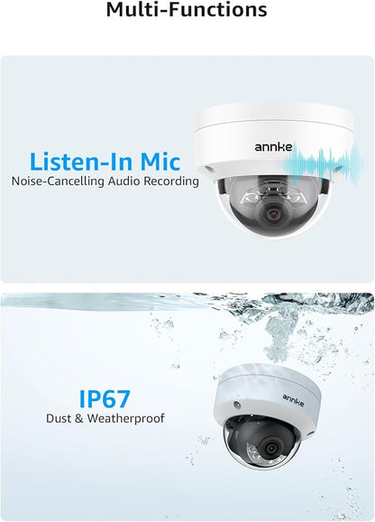 ANNKE 4K 16CH PoE Camera System, H.265+ 12MP NVR, 8X 8MP Wired Dome Security IP Cams, AI Motion Detection, Built-in Mic, 4TB HDD, Spotlight Color Night Vision, Compatible with Alexa, Not PTZ