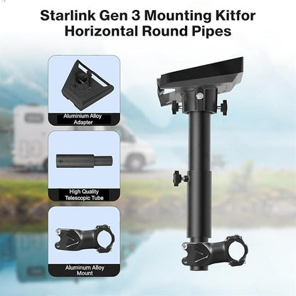 Starlink Gen 3 Universal Mount - RV, Camper, Yacht, Pole, Railing Clamp for Roof/Rack (1-1.22”Dia)