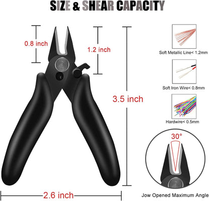 BOENFU 3.5 Inches Mini Cutter with Lock, Flush Cutters, Small Wire Snips, Micro Wire Cutter with Spring, Black