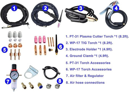 CT418 3-IN-1 110V/220V Multifunctional Plasma Cutter Welder Combo Machine,40A Plasma Cutter/180A Lift TIG/180A Stick Welder,2/5" Clean Cut Digital Display IGBT Plasma Cutting Equipment