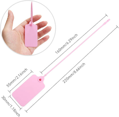 50 Pink Blank Plastic Tags for Labeling Waterproof Hanging Labels Writable Tags Seal Plastic Marking Label for Clothes Bags Keys Inventory with One Marker Pen