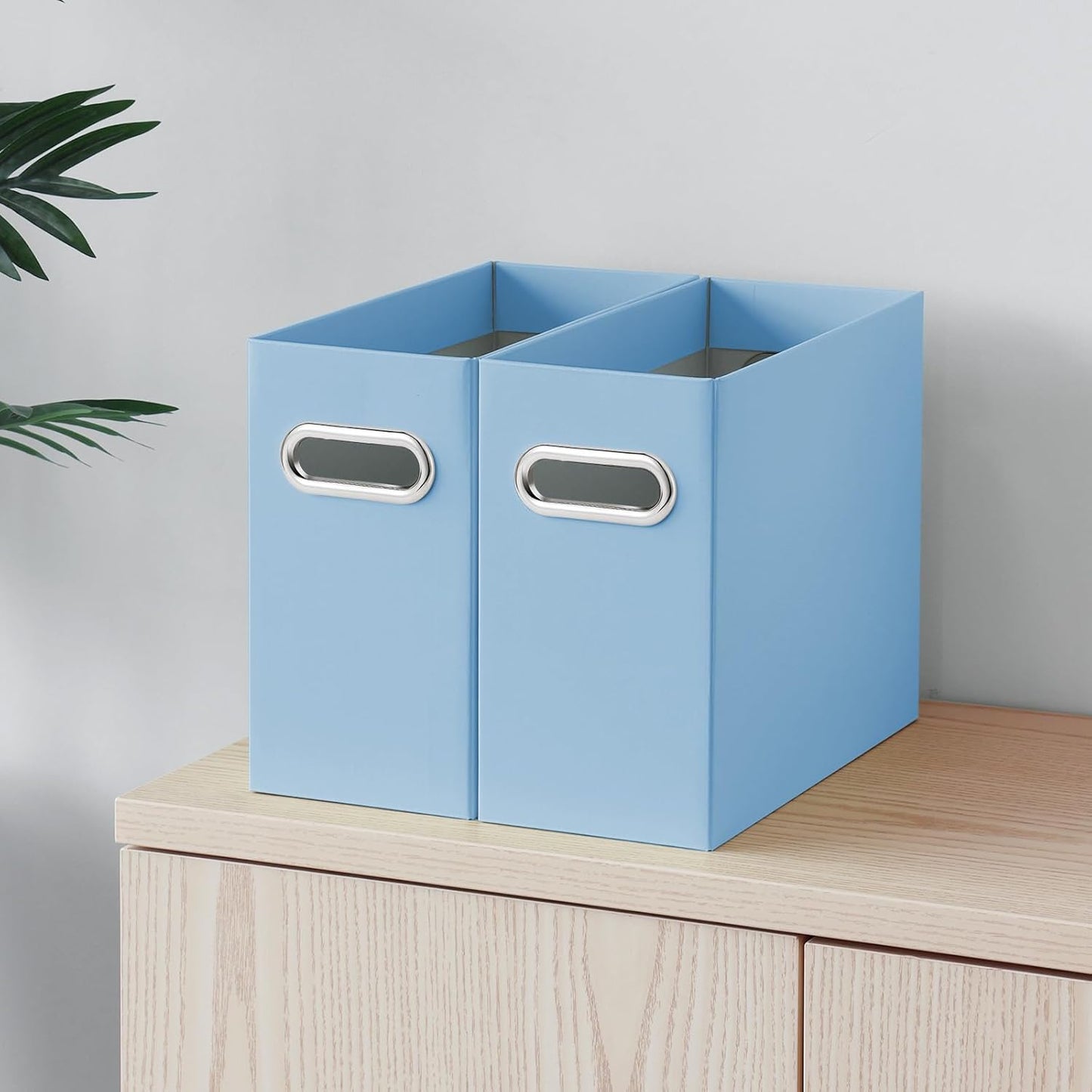 Oterri File Organizer, 2 Packs Small Storage Box, Cardboard File Folder Organizer, Collapsible File Box for Hanging File Folders Letter Size, Portable Filing Organizer with Handle (Blue)