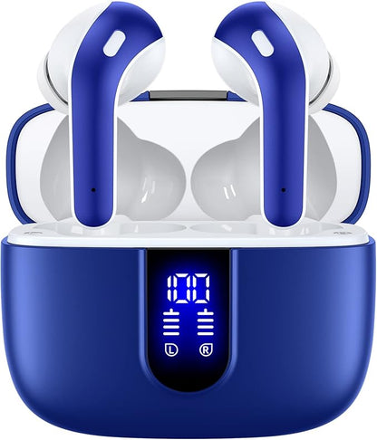 TAGRY Bluetooth Headphones True Wireless Earbuds 60H Playback LED Power Display Earphones with Wireless Charging Case IPX5 Waterproof in-Ear Ear buds with Mic for TV Smart Phone Laptop Computer Sports