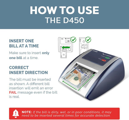 AccuBANKER D450 Counterfeit Money Checker Machine, Magnetic, Infrared, Watermark and Micro-Printing Detection in Less Than 1 Second with Audible and Visual Alert for Suspicious Bill