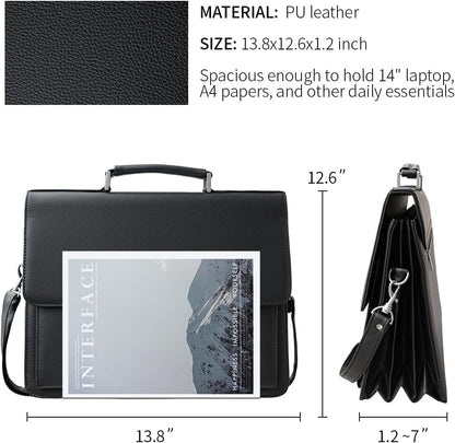 Mens Leather Briefcases Office Attorney Student Attache Case Messenger Bag w/Padded Compartment,Black