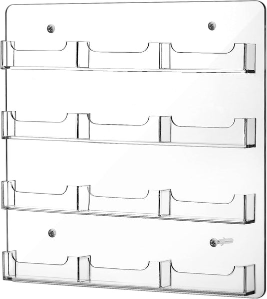 Hillban Acrylic Business Card Holder Wall Mount Clear Sticker Display Rack Multiple Card Holders Clear Acrylic Organizing Sticker Display Stand Pre Drilled(12 Pockets)
