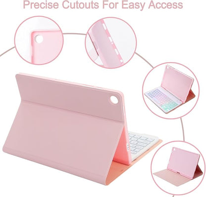 Keyboard Case for Samsung Galaxy Tab A9+/A9 Plus 11 Inch 2023 (SM-X210/X216/X218), Detachable Color Backlit Bluetooth Keyboard and Mouse, Slim Lightweight Stand Cover with Pen Holder (Pink)