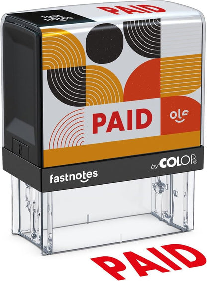 Fastnotes Paid Self-Inking Rubber Stamp by COLOP - Great for Office Documents, Notary, Warehouse, Accounting Paperwork, Business, and Legal Documentation - Red Ink (Paid- Red)