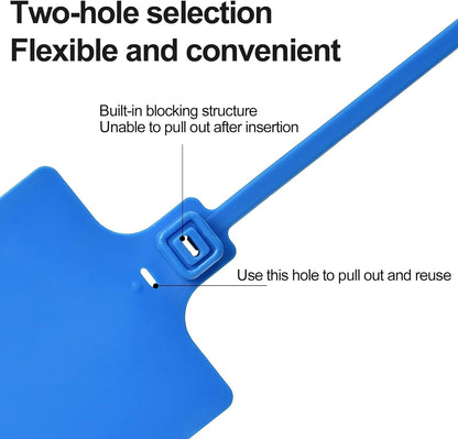 50 Blue Plastic Writable Shipping Tags - Large, Waterproof, Hanging Label Ties with One Permanent Marker Pen