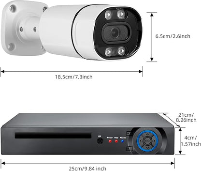 Fuers 8CH H.265+ Surveillance DVR Kits,Security Camera System with 2 x 2592TVL 5MP Wired IP66 Bullet Cameras for Indoor Outdoor Use,500G Hard Drive Included, Email Alert