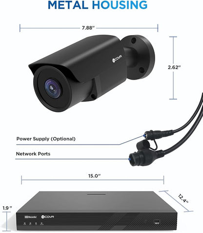 4COVR 16 Channel Security Camera System,AI Human/Vehicle Detection Night Vision, 16CH 8MP NVR 4TB HDD,12Pcs 5MP Wired Commercial Bullet PoE IP Camera IP67, Business Surveillance Outdoor, LY37EB5M1612