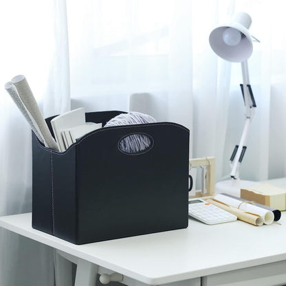 EZDeco Magazine Holder Foldable Magazine Rack Floor PU Leather File Holder Newspaper Book Storage Basket Document File Folder Organizer for Office Home (Black-2)