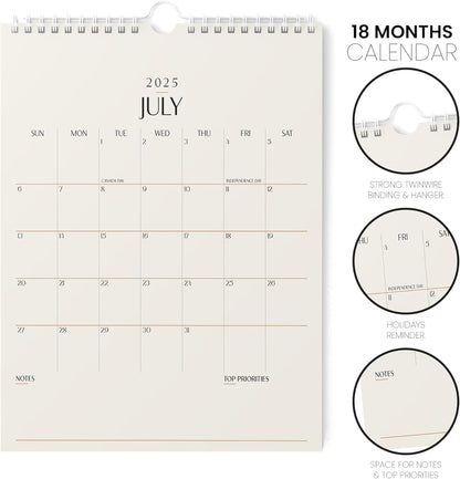 Karto Wall Calendar 2025-2026 - Vertical 8.5x11 inch July 2025 to December 2026 - Boost Your Productivity and Easy Planning with the Aesthetic Monthly Calendar - Beige