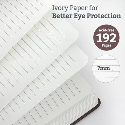 2Pack Lined Hardcover Journal Notebook, A5 192 Pages 100Gsm Thick Paper College Ruled for School,Note Taking,Work,Diary，5.7"*8.3",Brown
