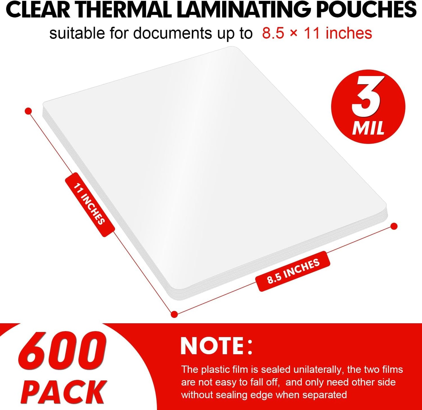 Laminating Sheets, 600 Pack Clear Thermal Laminating Plastic Paper Laminator Sheets, 9 x 11.5-Inch, 3mil, Ideal Office or School Supplies