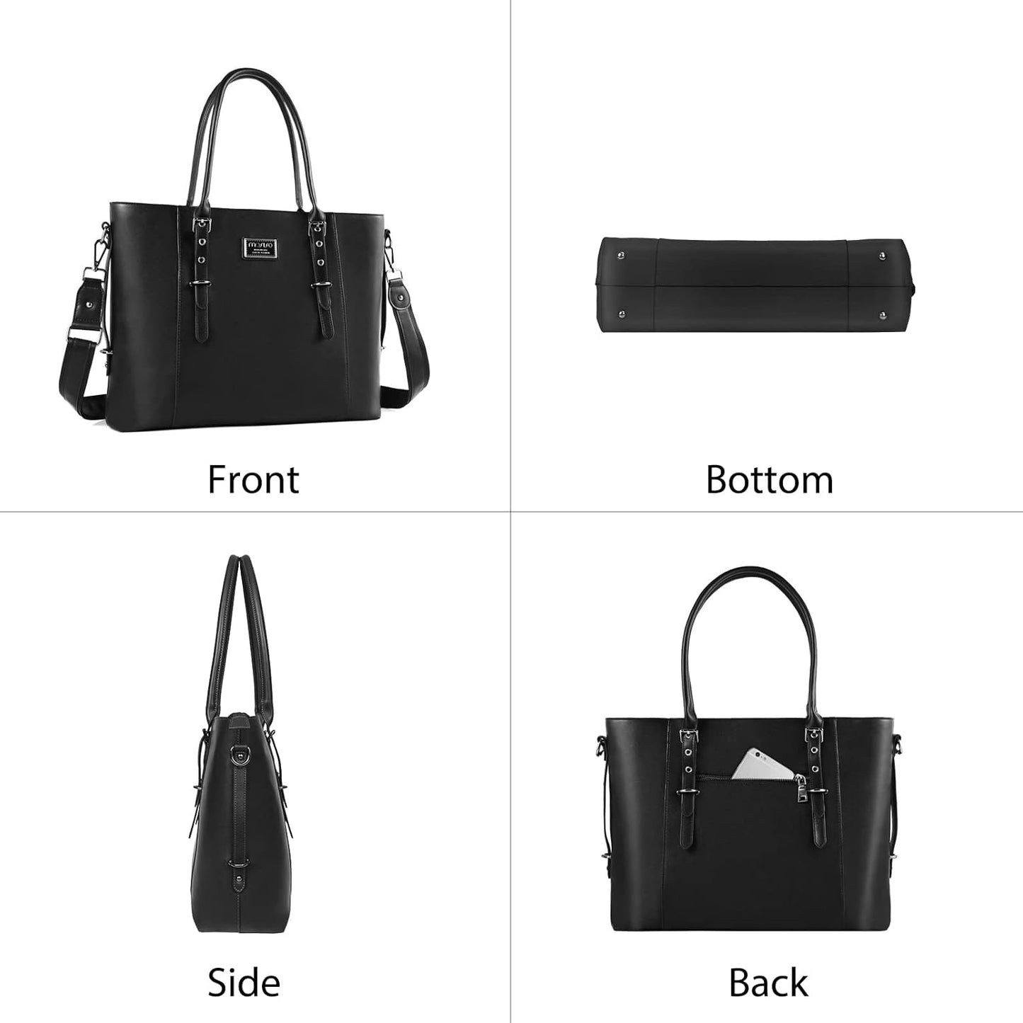 MOSISO PU Leather Laptop Tote Bag for Women, Waterproof Large Capacity Business Work Briefcase Shoulder Laptop Bag