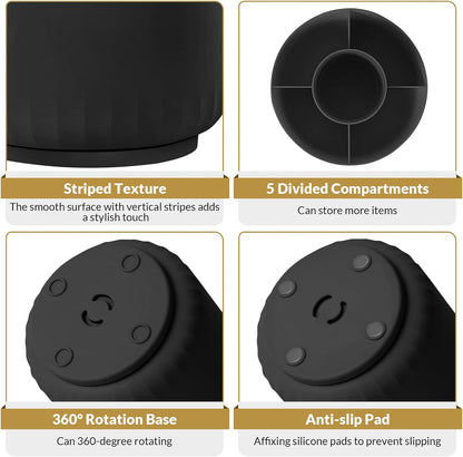 SKYDUE 360 Degree Rotating Pencil Pen Holder for Desk, Dual-Purpose Desk Organizer, Rotating Pencil Cup with 5 Slots, Office Supplies, Desk Decor for Office, School, Home