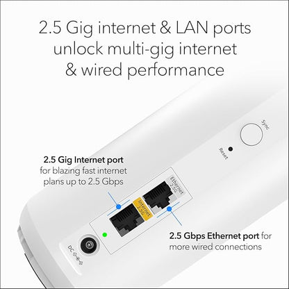 NETGEAR Orbi 370 Series Dual-Band WiFi 7 Mesh Network System for Home (RBE373) – Wireless Router + 2 Extenders, Security Features, 5 Gbps, Covers 6,000 sq.ft., 70 Devices, 2.5GB Internet Port, BE5000