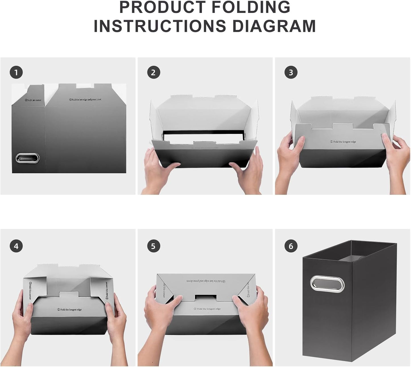 Oterri File Organizer, 4 Packs Small Storage Box, Cardboard File Folder Organizer, Collapsible File Box for Hanging File Folders Letter Size, Portable Filing Organizer with Handle (Gradient Dark Grey)