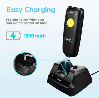 NADAMOO 2D Wireless Barcode Scanner Compatible with Bluetooth, Portable USB 1D 2D QR Code Scanner for Inventory, Bar Code Image Reader for Tablet iPhone iPad Android iOS PC POS, with Charging Dock