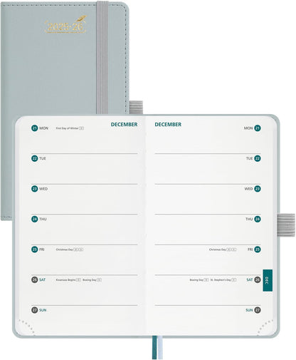 BEZEND Pocket Planner 2025-2026 Weekly with 2 Columns, 18-Month Academic Calendar (Jul 25-Dec 26), Life Work Appointment, Storage Pocket, Pen Holder, PU Leather Hardcover 3.5" x 6" - Dutch Blue