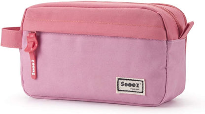 Sooez High Capacity Pencil Case, Big Pencil Bag Pouch Box Organizer Pen Case, Portable Journaling Supplies with Easy Grip Handle & Loop, Asthetic Supply for Girls Adults, Pink