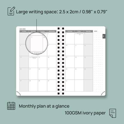 POPRUN Planner 2025-2026 Weekly Notebook (Pocket Size 4''x 6.25''), Small Academic Calendar for Purse with Spiral Soft Cover, Plastic Ruler, Inner Pocket, 100 GSM - Lilac