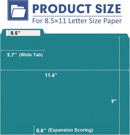 File Folder, PANDRI 120 Pack File Folder, 1/3 Cut Tab, Letter Size, Filing Folder for Office School Business, Turquoise