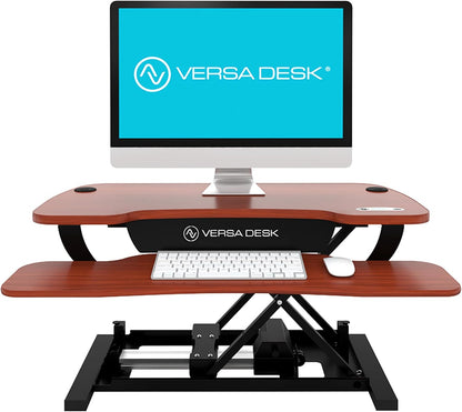VERSADESK® PowerPro™ Elite 48” x 24” Standing Desk Converter | 48 Inch Electric Height Adjustable Sit to Stand Desk Riser w/Keyboard Tray & USB Hub - Ergonomic Workstation for Home & Office, Cherry