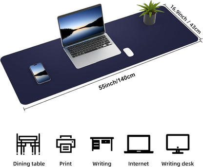 AFIING Leather Desk pad Protector, Large Non-Slip Office Desk Mat with Natural Cork & PU Leather, Waterproof Writing Mouse Pad for Office and Home (55in*17in,Blue)