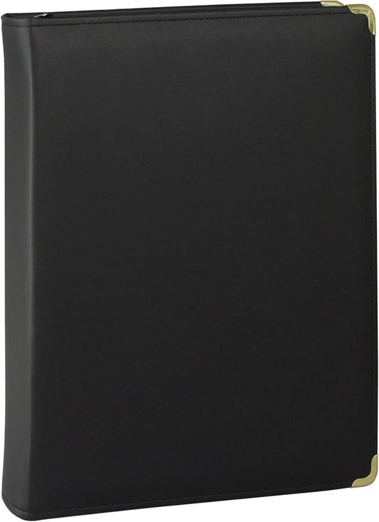 Samsill Classic Collection Leather Binder, Zippered, Executive Presentation Portfolio, 1.5 Inch (Holds 325 Sheets), Brass Round Ring, Black
