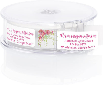Bright Watercolor Floral Rolled Address Labels / 5 Vibrant Flower Bouquet Designs/Roll of 500 Personalized Address Labels/Designer Return Address Stickers in Elegant Plastic Dispenser