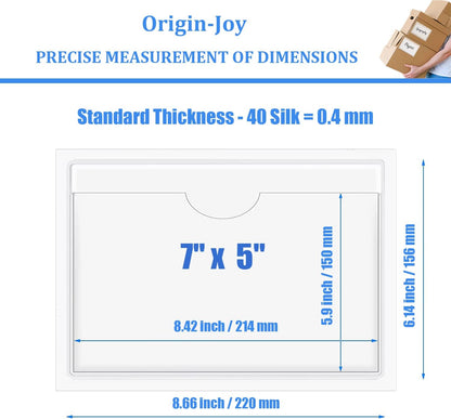 Origin-Joy 60 PCS Self Adhesive Index Card Pockets with Top Open, Clear Plastic Label Holder for Cards of Note, Library and Business, Adhesive Label Pockets & Card Holder (7 x 5 inch)
