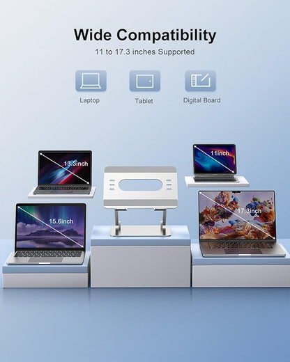 Adjustable Laptop Stand Ergonomic Computer Riser Aluminum Laptop Stand for Desk Portable Notebook Stand Laptop Riser Holder Compatible with 10-17.3’’ Laptops Tablets,Silver