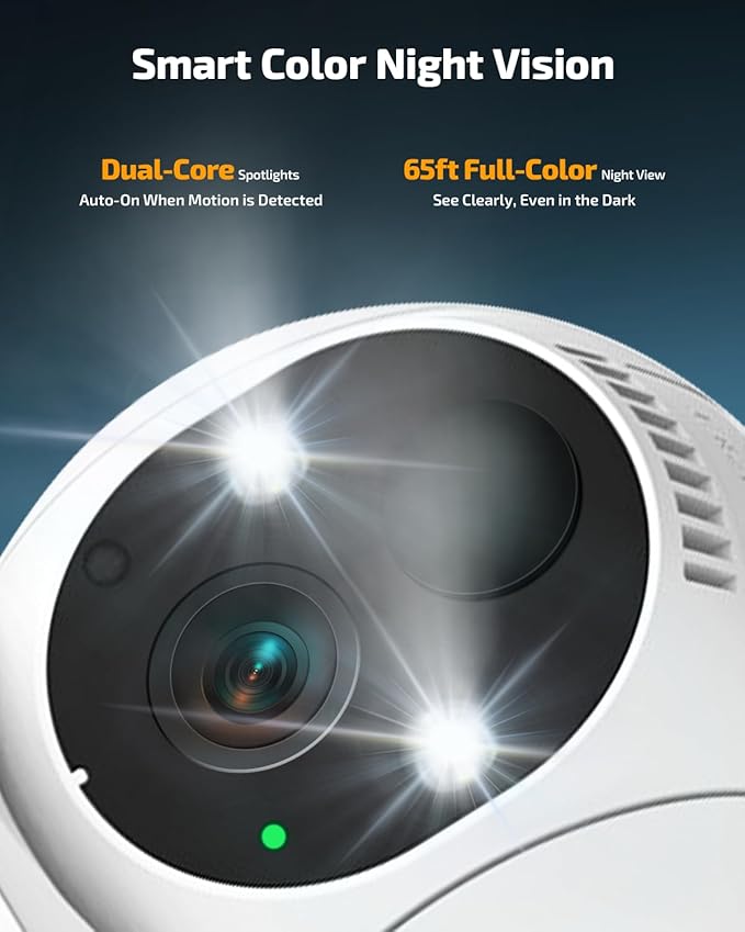 《100% Solar Powered & 2-Way Audio》Outdoor Wireless PTZ Camera System, 4MP Solar Powered Battery Cameras,Home Video Surveillance DVR Kits