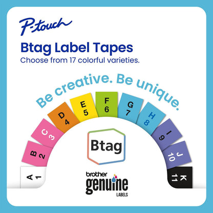 Brother P-Touch PT-N10 Personal Handheld Label Maker, Portable and Prints, P-Touch Btag ~½” (12mm) Wide Color Personalized Label Tapes,