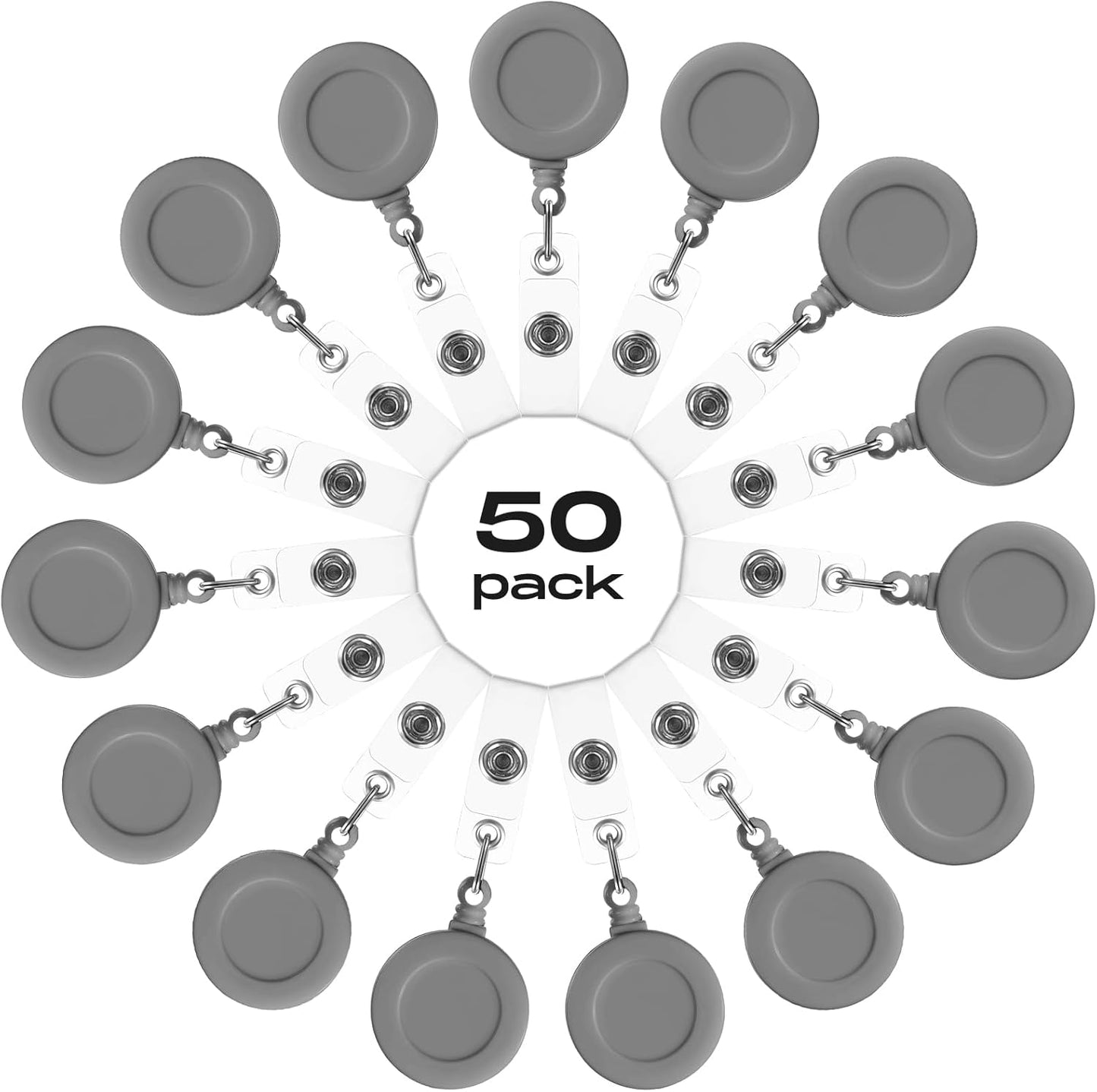 Zonon 50 Pieces Retractable Badge Holder Reels with Swivel Alligator Clip, ID Card Holder Name Badge Reel Clips for Students Teachers Office Workers (Grey)