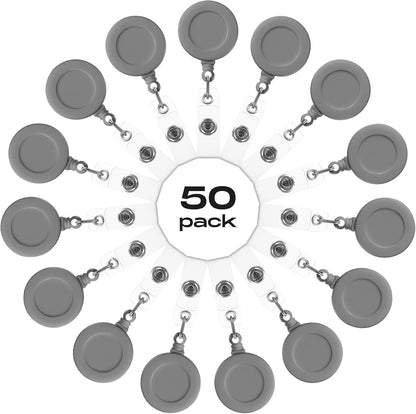 Zonon 50 Pieces Retractable Badge Holder Reels with Swivel Alligator Clip, ID Card Holder Name Badge Reel Clips for Students Teachers Office Workers (Grey)