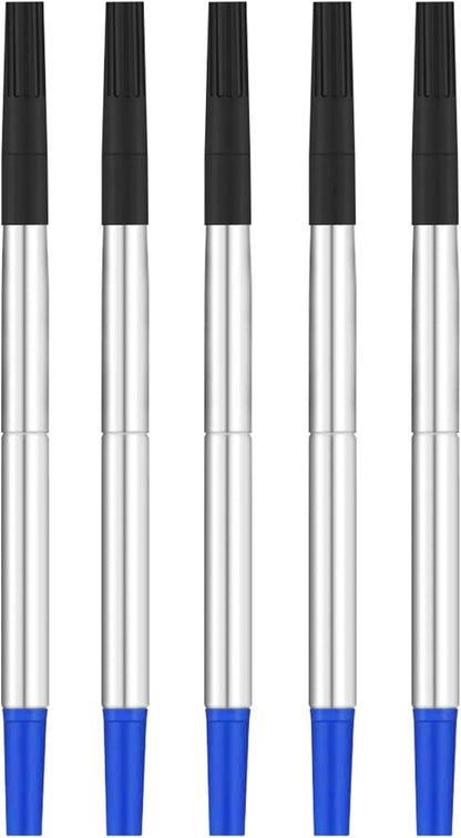 DunBong Quink Ink Rollerball, Compatible with Parker Rollerball Pens, 0.5mm Fine Point, Blue Ink Refill Pack of 5, Replaceable Gel Ink Pen Refills, Smooth Writing (Blue-0.5mm)