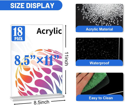 18 Pack Acrylic Sign Holder 8.5 X 11, Vertical T Shape acrylic sign holder for Office Store Restaurants Wedding Party Decoration